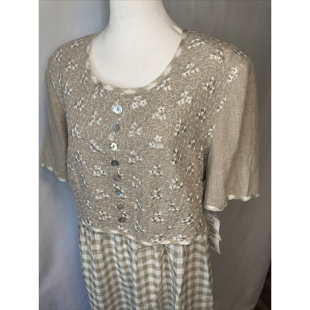 Cottagecore Prairie Dress Women’s 14 Gingham Embroider Vintage Plaza South New - Picture 4 of 11